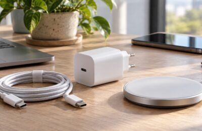 USB-C kablo, priz tipi şarj cihazı ve kablosuz şarj pedi